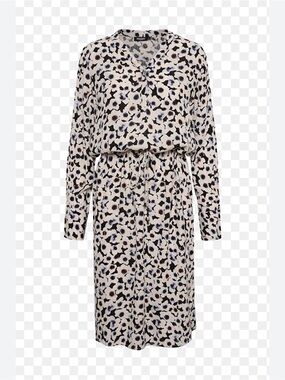 Soaked in luxury Long Sleeve Cream Animal Print Drawstring Waist Dress